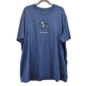 Life is Good Mens XXL Blue Running Jake Graphic T-Shirt 100% Cotton Short Sleeve